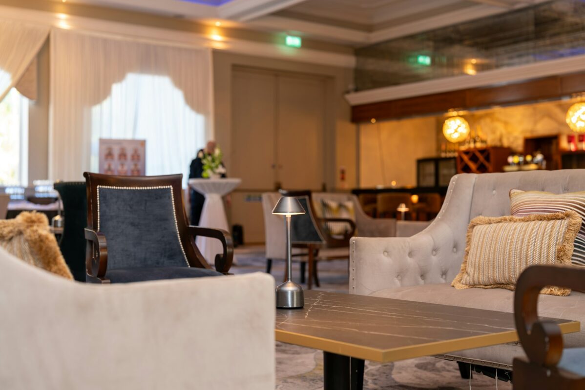 Elegant lounge area with plush seating and ambient lighting