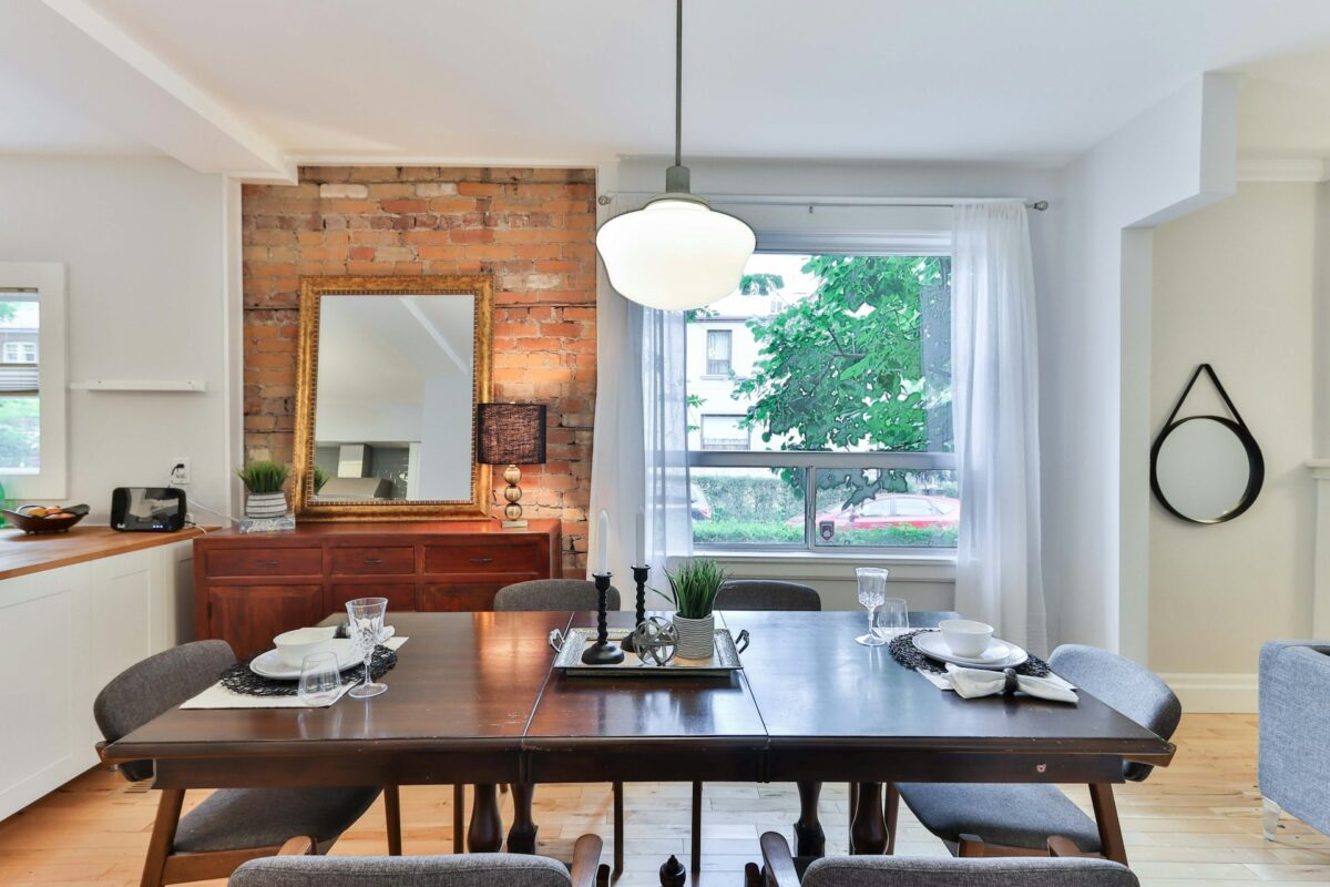 Brown wooden table with chairs