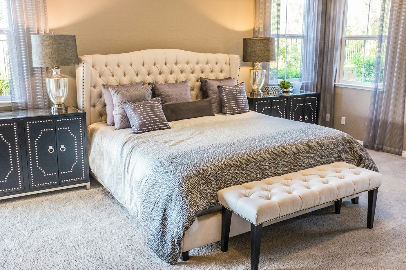 Tufted King Bed with Carved Headboard — Classic hotel furniture by Otelia